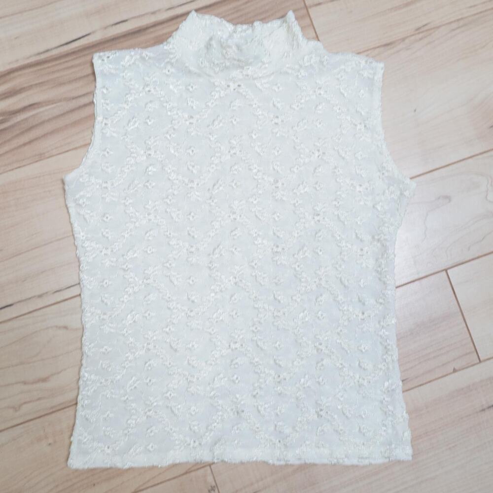 Y2K Dress Barn Lace Mock Neck Top Cream Small
